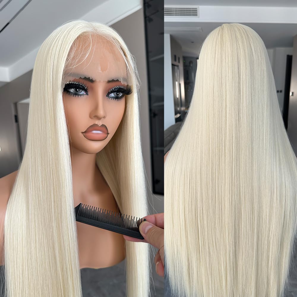 30 Inch Highlight Lace Front Wig Straight Skunk Stripe Dark Brown Mixed Blonde Ombre Two-tone Lace Front