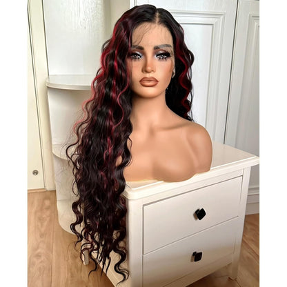 Black wig with pink highlights synthetic