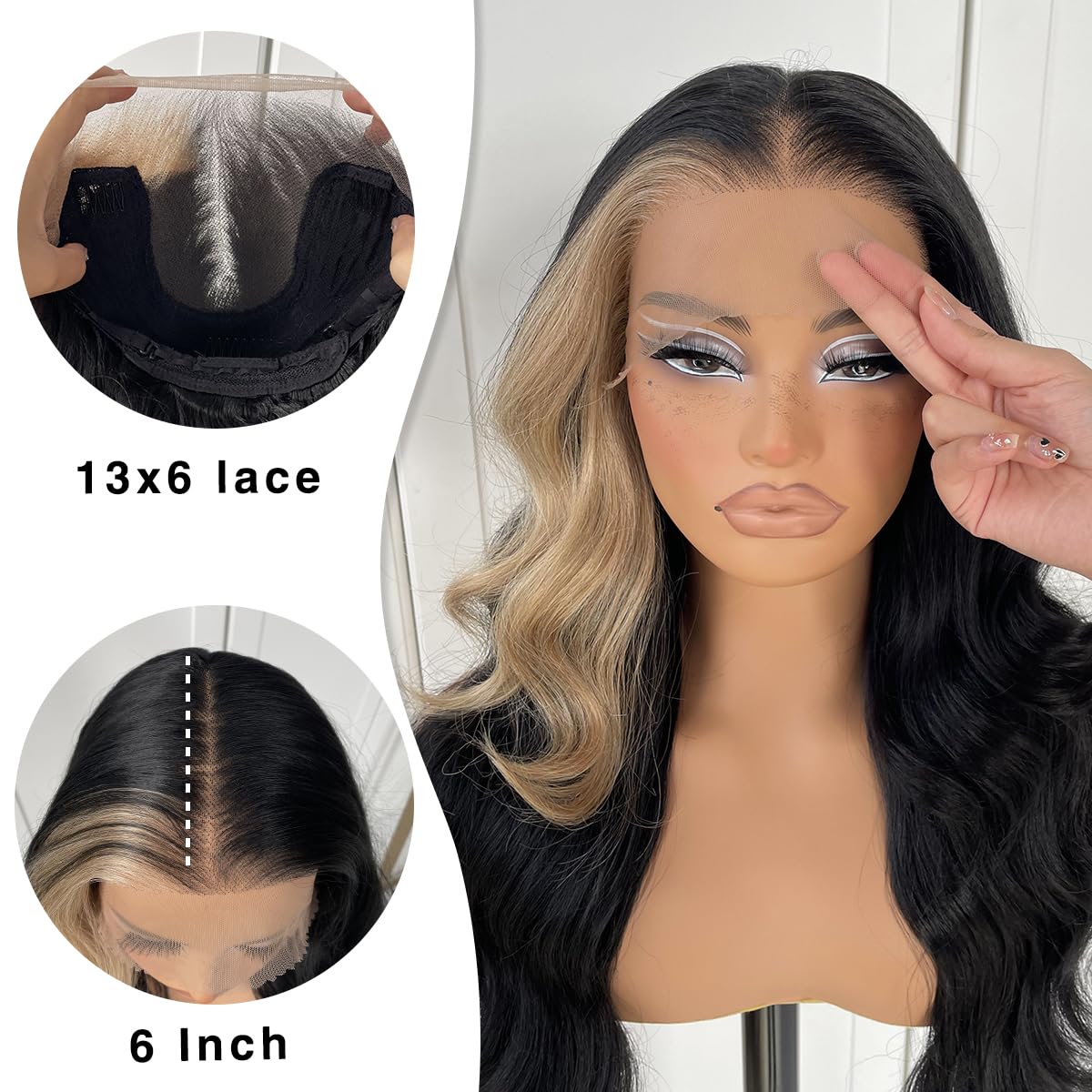 13x6 Skunk Stripe Wig Glueless Lace Front Wigs Pre Plucked Synthetic Body Wave blonde wig Wear and Go lace front wig