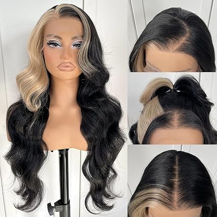 13x6 Skunk Stripe Wig Glueless Lace Front Wigs Pre Plucked Synthetic Body Wave blonde wig Wear and Go lace front wig