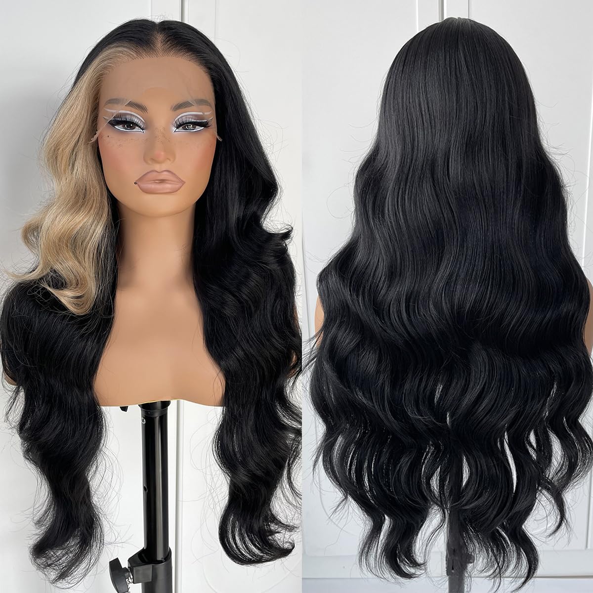 13x6 Skunk Stripe Wig Glueless Lace Front Wigs Pre Plucked Synthetic Body Wave blonde wig Wear and Go lace front wig