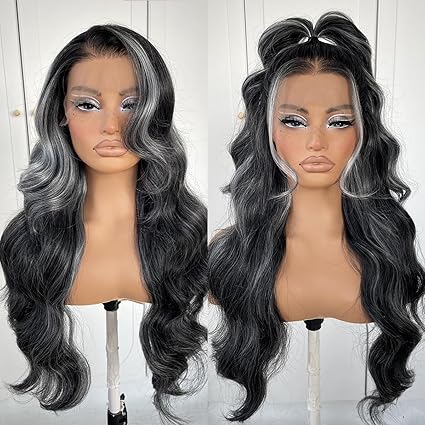 13x6 Skunk Stripe Wig Glueless Lace Front Wigs Pre Plucked Synthetic Body Wave blonde wig Wear and Go lace front wig