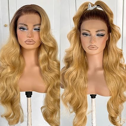 13x6 Skunk Stripe Wig Glueless Lace Front Wigs Pre Plucked Synthetic Body Wave blonde wig Wear and Go lace front wig