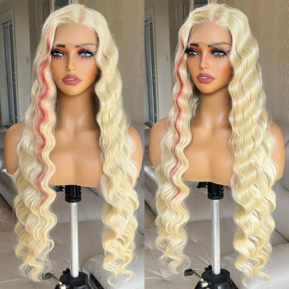 Black wig with pink highlights synthetic