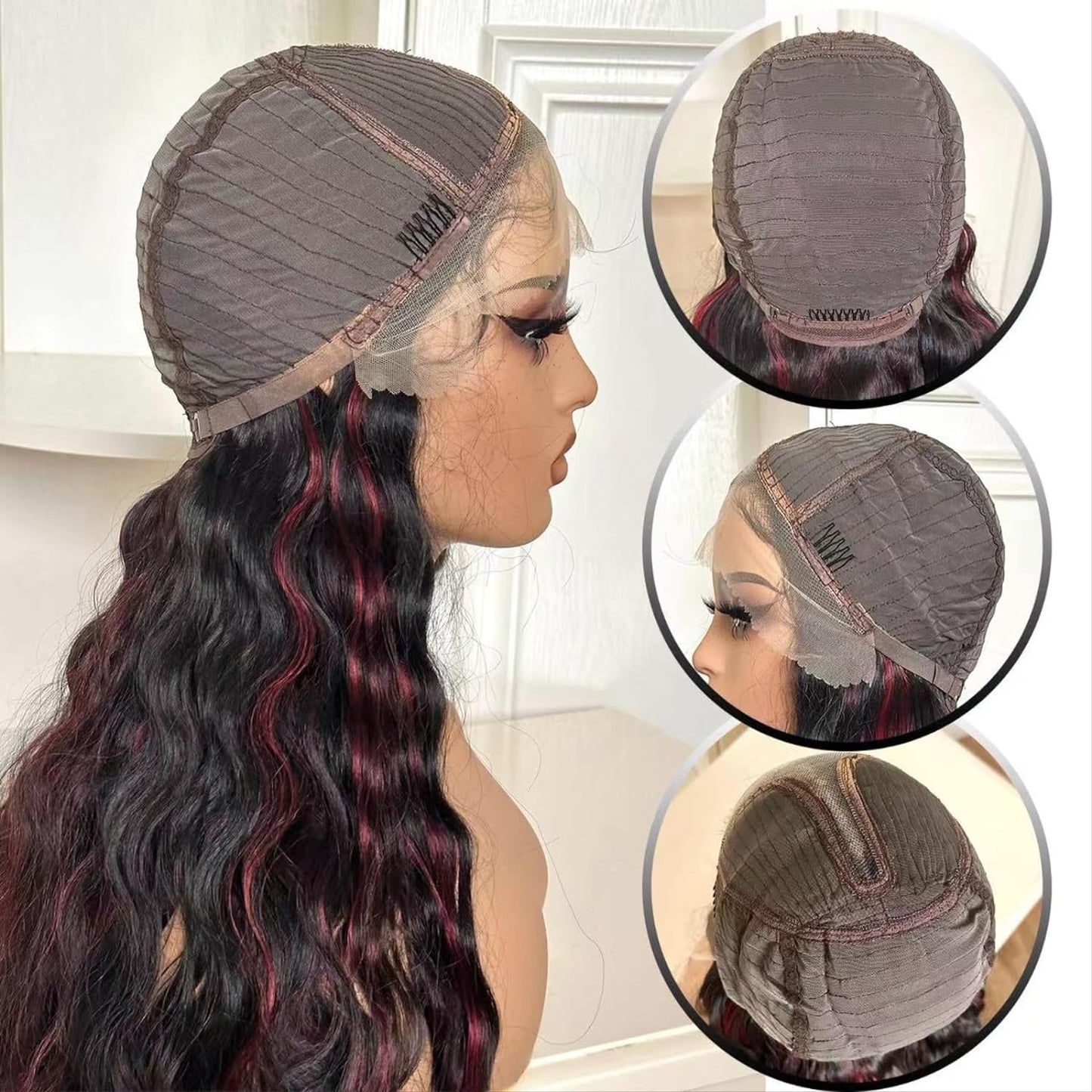 Black wig with pink highlights synthetic