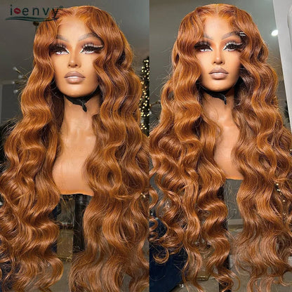 Color #30, 34 inch 180% density Ginger Blonde Lace Foront Wigs Pre pluck Body wave