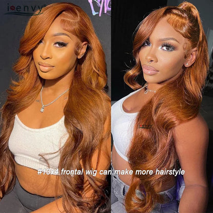 Color #30, 34 inch 180% density Ginger Blonde Lace Foront Wigs Pre pluck Body wave