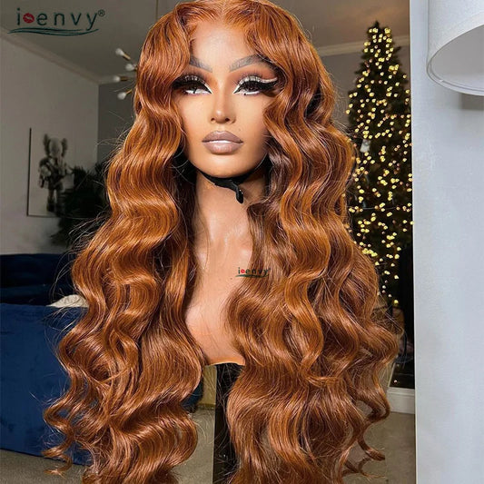 Color #30, 34 inch 180% density Ginger Blonde Lace Foront Wigs Pre pluck Body wave