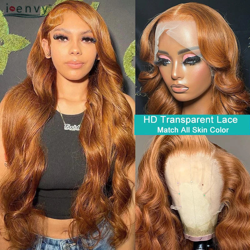 Color #30, 34 inch 180% density Ginger Blonde Lace Foront Wigs Pre pluck Body wave